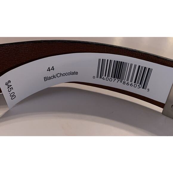 Greg Norman Genuine Leather Belt 44 Reversible Black/Brown Logo Buckle - NEW - Picture 2 of 3